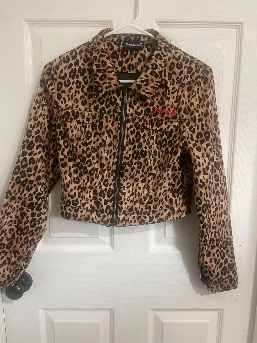 Sourpuss Leopard-Print Cropped Jacket - Tan & Black